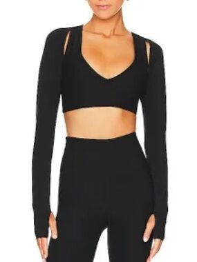 Year of Ours Black Cutout Long Sleeve Crop Top